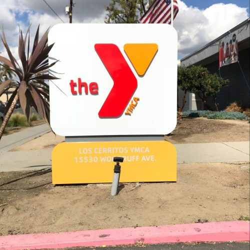 YMCACerritos, Los Angeles County Scope of work: Refurbish existing sign metal, fabricate all new dimensional acrylic letters and logo