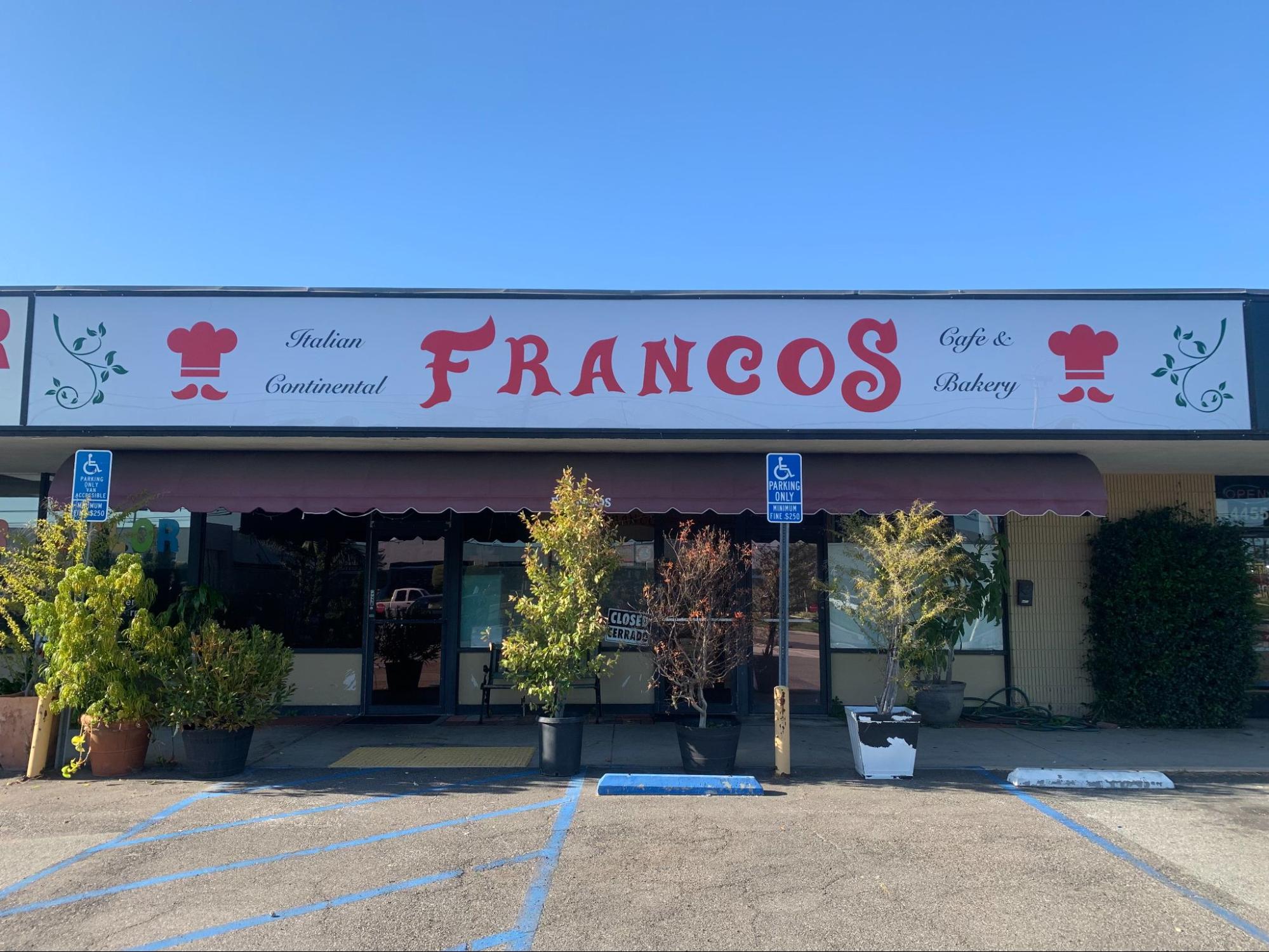 Francos Cafe & Bakery sign