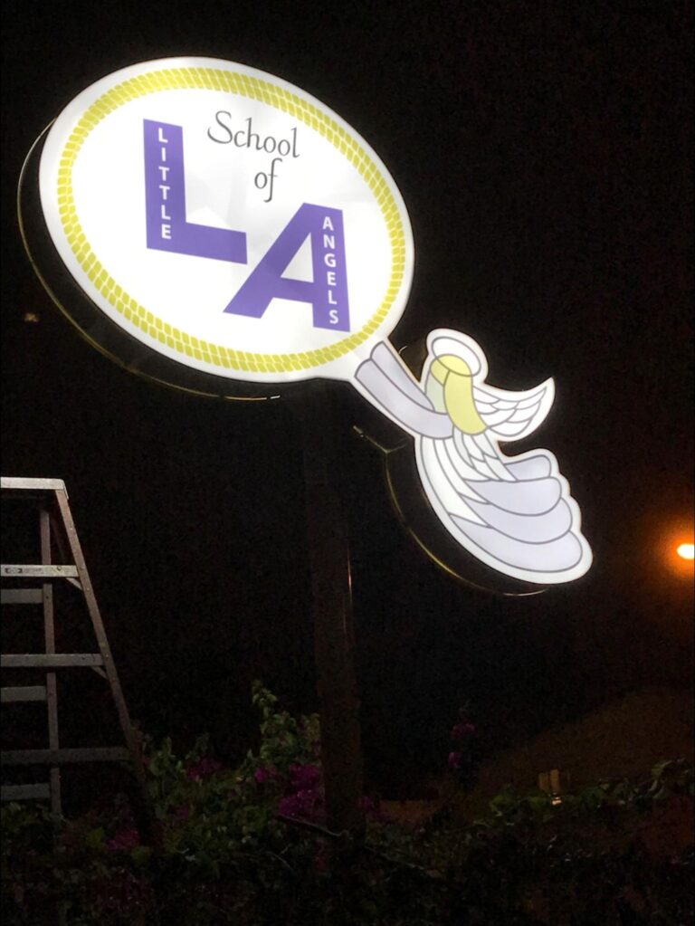 a lighted pylon sign for School of LA.