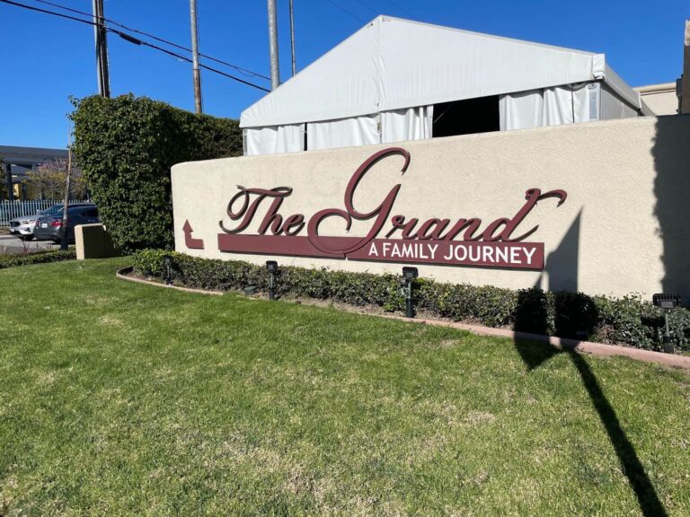 Hotel signage for The Grand hotel in Long Beach, CA