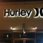 Lighted storefront sign for Hurley in Commerce, California