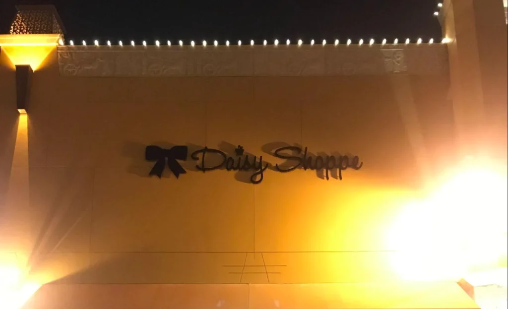 A lighted foam letter sign for Daisy Shoppe